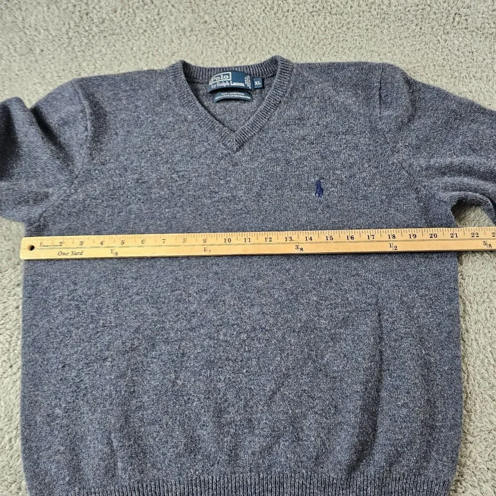 Vintage Polo Ralph Lauren Sweater Mens XL Blue Lambswool V Neck Preppy Casual